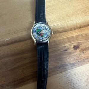 Vintage 1990s Black Leather Marvin the Martian Watch